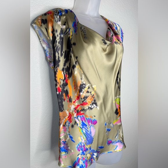 Escada Neela Silk Cowl Neck Blouse Sz 4 Multicolor Elegant Silk Top - Picture 2 of 9